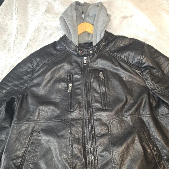 Urban Republic Black Bomber Jacket with Gray Hood - Picture 2 of 5